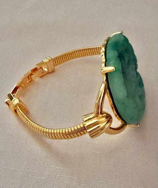 Contemporary Carved Lucite Green Disk Bracelet