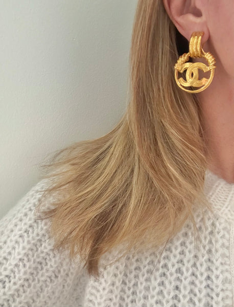 Chanel Logo Dangle Clip Earrings