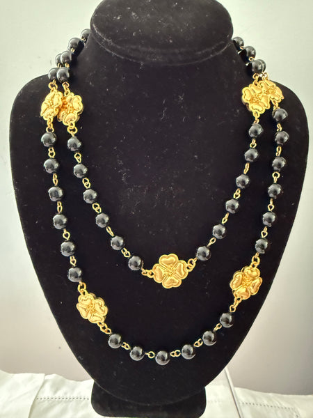Chanel Black Gripoix Camellia Necklace