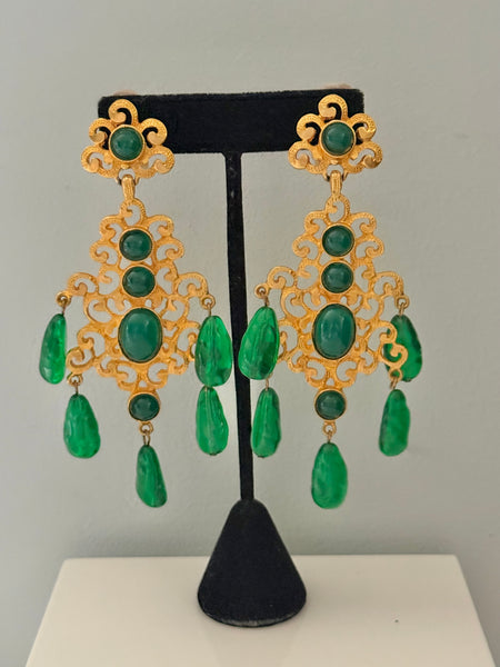 Kenneth Jay Lane Green Resin Chandelier Clip On Earrings
