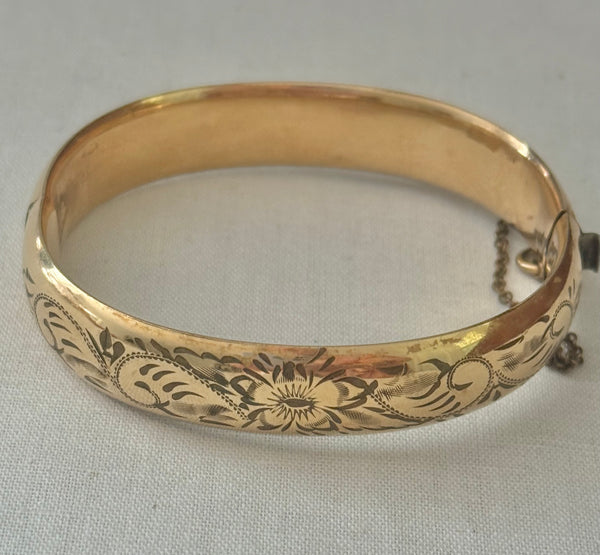 Gold Filled Etched Flower Bracelet