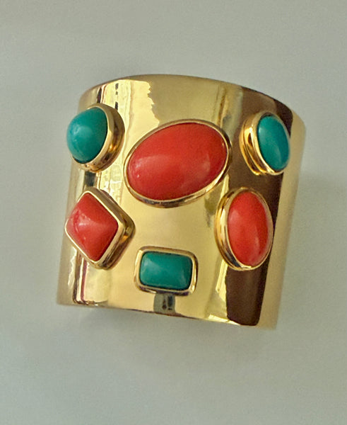 Contemporary Coral & Turquoise Cuff Bracelet