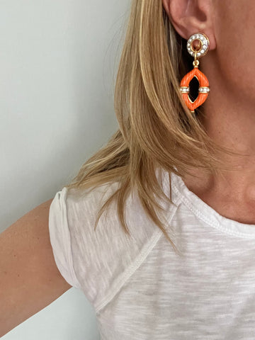 Carved Resin Coral Clip On Earrings