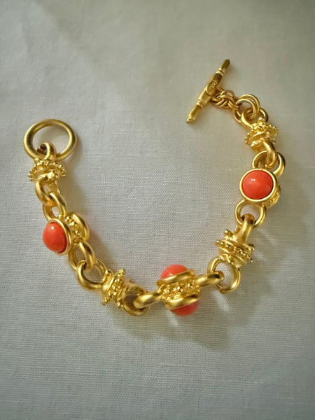 Kenneth Jay Lane Link Bracelet with Coral Cabochons