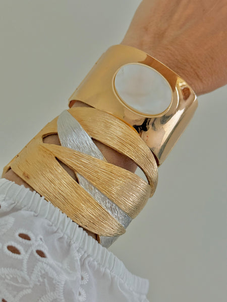 Kenneth Jay Lanrle Brushed Gold and Silver Clamper Bracelet