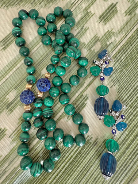 Blue & Green Carved Resin Post Dangle Earrings