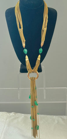 Boucher Large Tassel Necklace with Green Stones