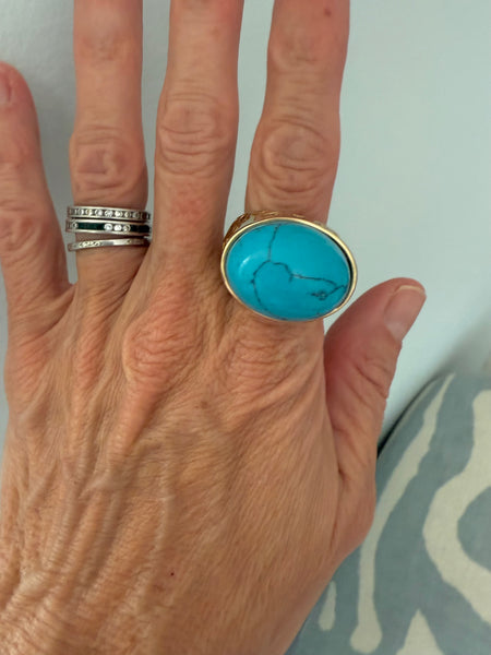 Gold Over Sterling Turqyoise Ring Size 9