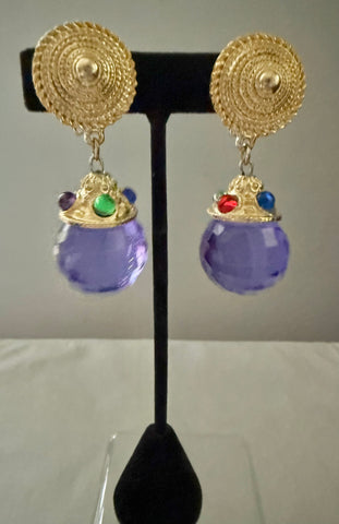 Kenneth Jay Lane Purple Drop Prism Clip On Earrings