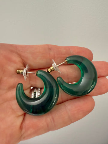 Green Acrylic Post Hoop Earrings