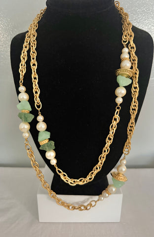 Givenchy Green and Pearl Station Necklace