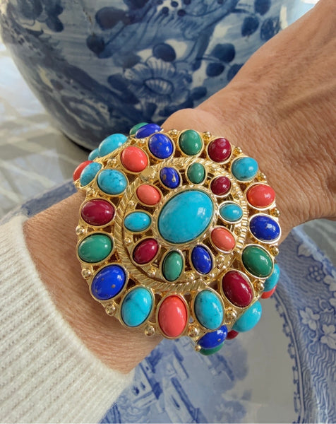 RJ Graziano Colorful Cabochon Bracelet with Hidden Watch