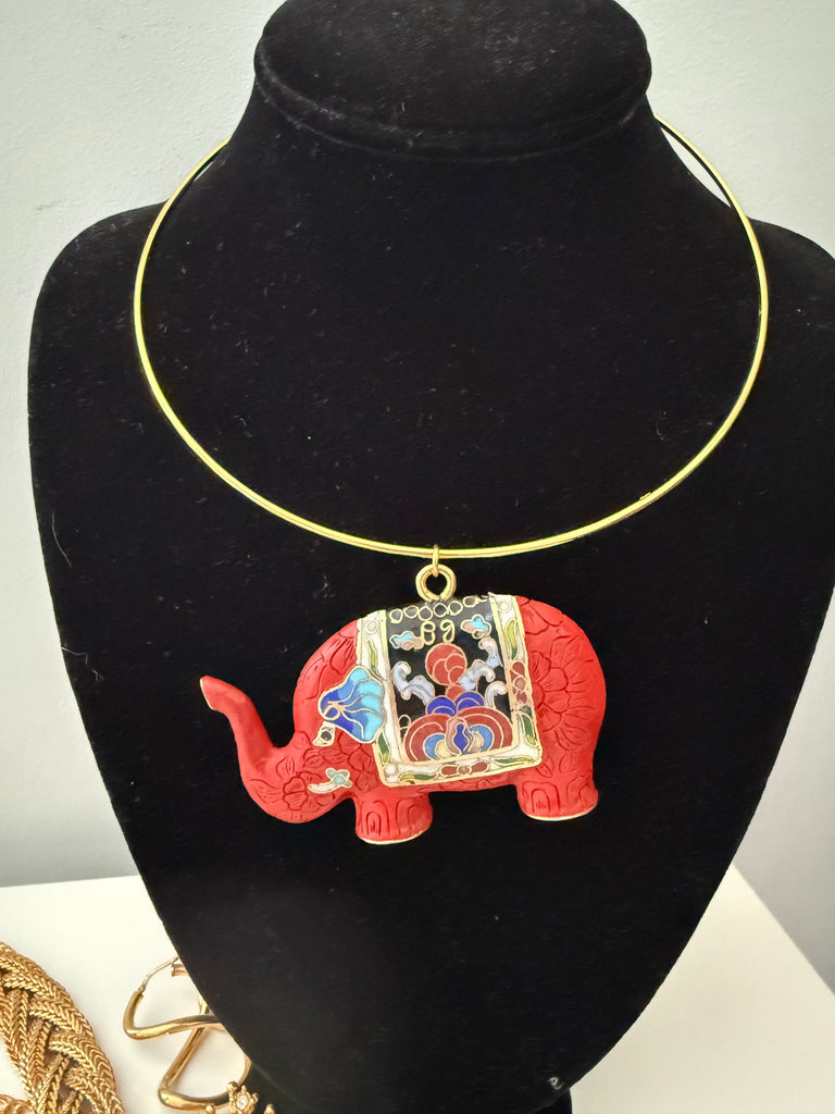 Cloisonné Red Elephant On Choker Wire
