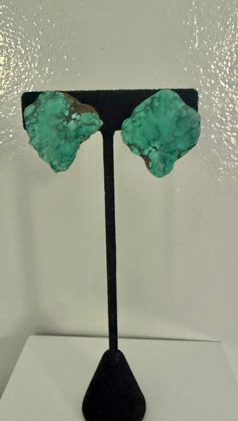 Stephen Dweck Genuine Polished Turquoise and Sterling Silver Clip On Earrings