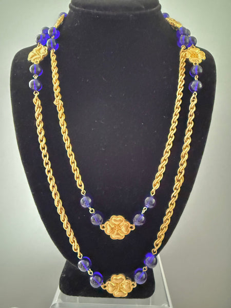 Chanel Camellia Blue Gripoix Necklace