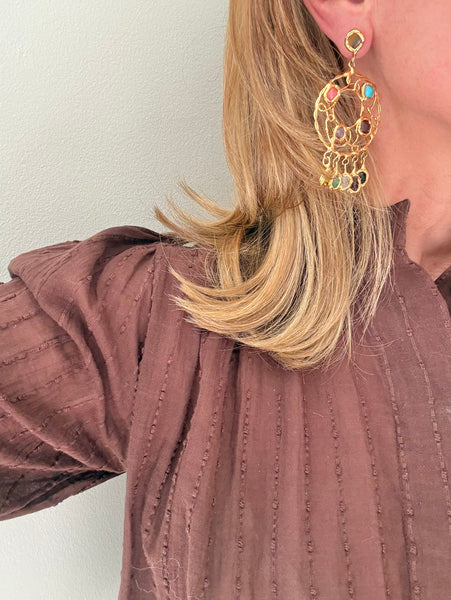 Colorful Glass Post Dangle Earrings