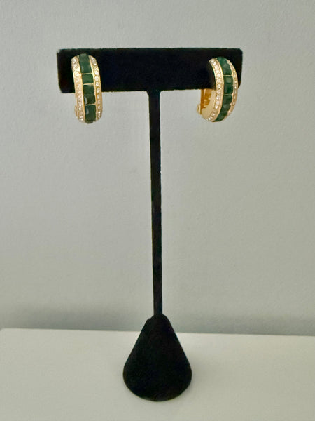 Christian Dior Channel Set Emerald Clip On Hoop Earrings