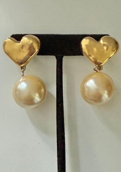Givenchy Pearl and Heart Post Dangle Earrings