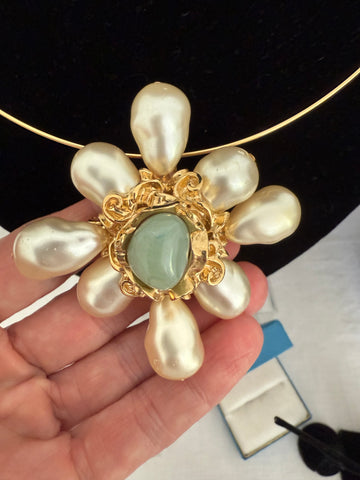 St John Pearl & Green Cabochon Brooch/Pendant