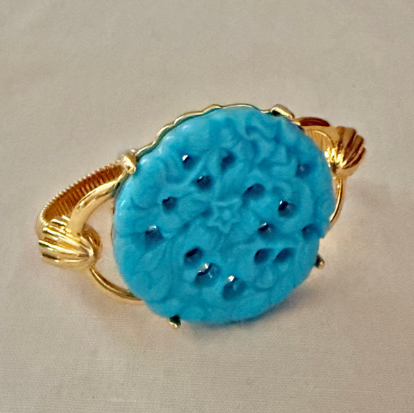 Contemporary Carved Lucite Turquoise Disk Bracelet