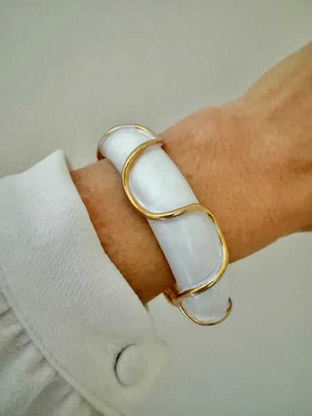White Enamel Bracelet with Gold Details