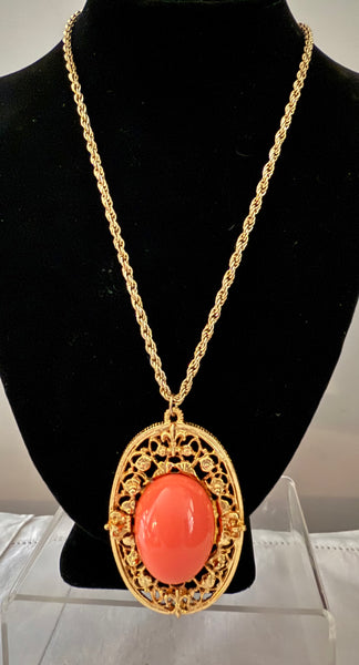 Coral Resin Pendant Necklace