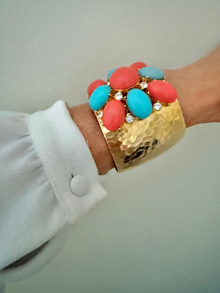 RJ Graziano Turquoise & Coral Cuff Bracelet