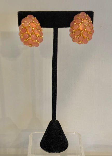 Kenneth Jay Lane Pink Cabochon Clip On Earrings