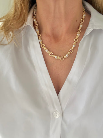 JBK Pearl & Gold Link Necklace