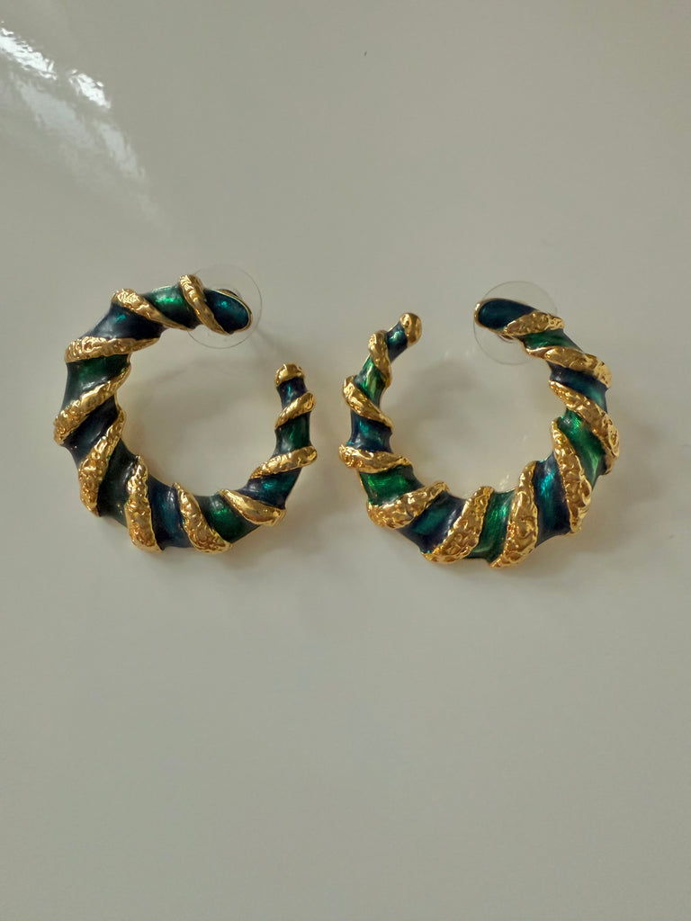 Reserved: Green and Blue Enamel Post Earrings