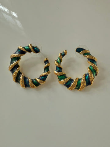 Reserved: Green and Blue Enamel Post Earrings