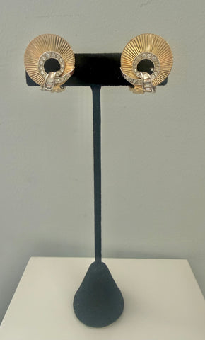 Boucher Gold Plated Rhinestone Clip On Earrings