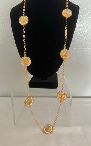 Chanel Double Sided Necklace - Lion Face with Rhinestones and CC Logo Disks