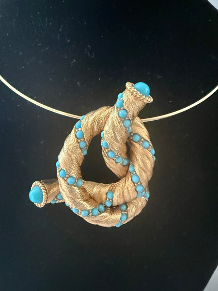 Jomaz Turquoise Knot Brooch on Choker Wire