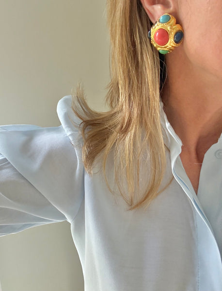Colorful Cabochon Clip On Earrings