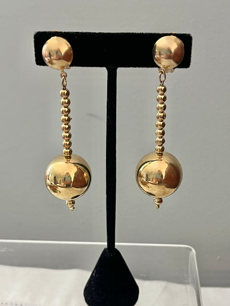 Gold Ball Dangle Clip In Earrings