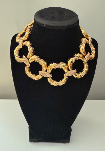 Contemporary Gold Link Choker with Rhinestone Detail