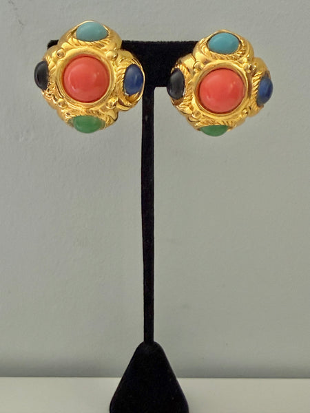 Colorful Cabochon Clip On Earrings