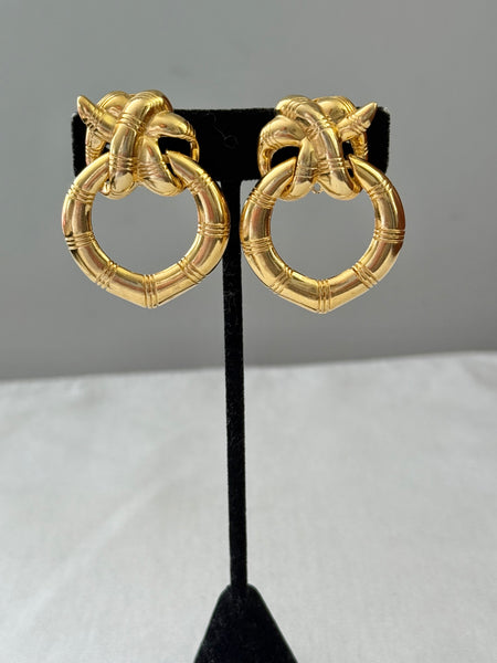Gold Plated Bamboo Detail Door Knocker Clip On Earrings