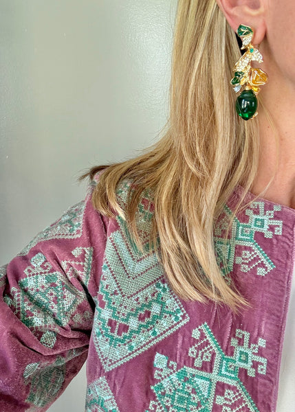 Green Glass Leaf Post Earrings