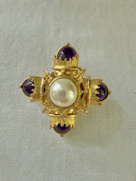 Amethyst & Pearl Maltese Cross Brooch