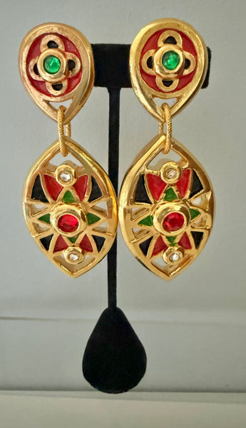 Frederic Vollé Gilded Resin Hand Enameled Clip On Earrings