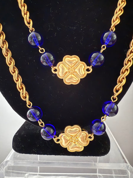 Chanel Camellia Blue Gripoix Necklace