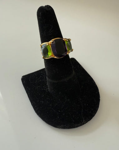 Amethyst & Peridot Glass Ring Size 6