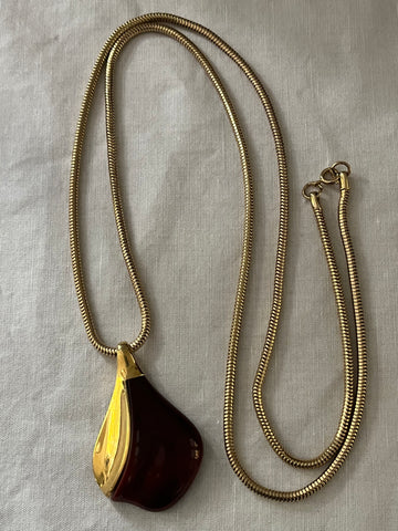 Trifari Long Brown Modernist Pendant Necklace