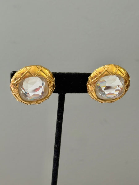 Chanel Quilted Crystal Clip On Earrings