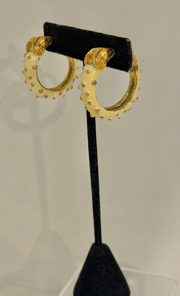 Kenneth Jay Lane Enamel Ram Hoop Clip On Earrings