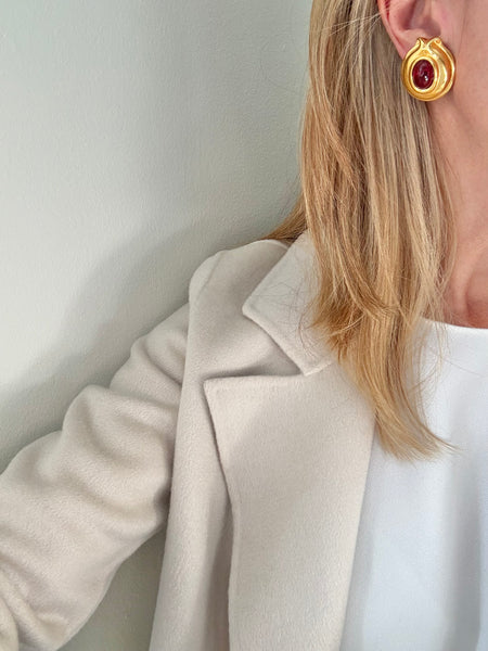 Fendi Red Cabochon Clip On Earrings