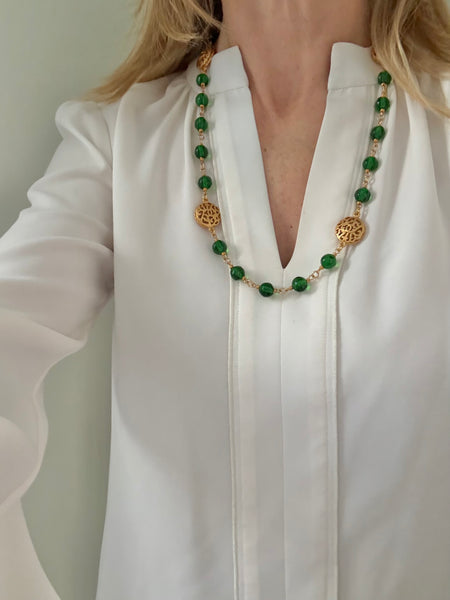 Chanel Green Gripoix Necklace with Four Logo Stations