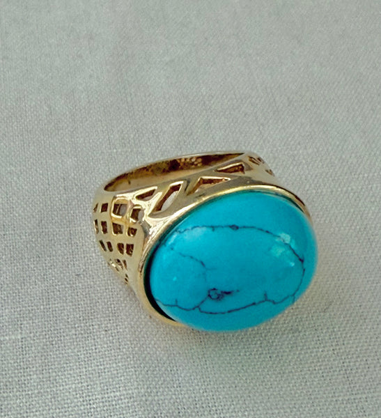 Gold Over Sterling Turqyoise Ring Size 9